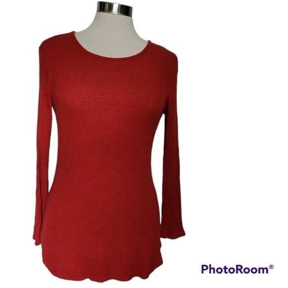 NWT Lana Button Back Rust Waffle Knit Top - Picture 3 of 11